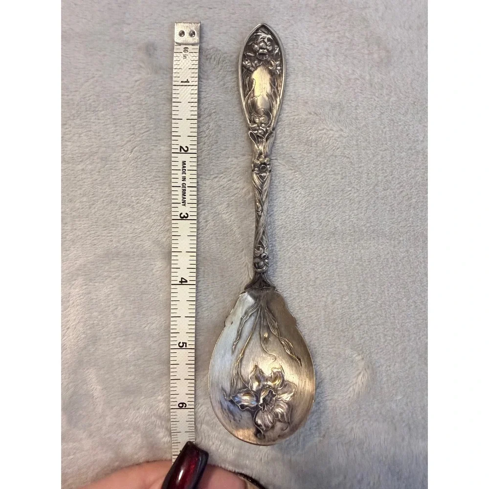 Oxford‎ Silver Plate Co Narcissus 1908 Art Nouveau Berry Serving Spoon Floral
